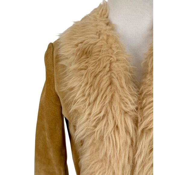 Vtg 60s Leather & Afghan Penny Lane Coat | Free People Boho Indie Luxe Grunge S - Picture 2 of 13